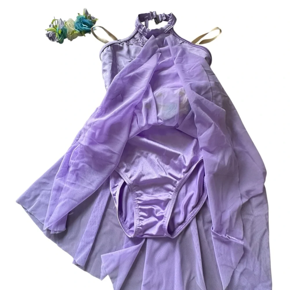 Weissman Purple Kids Dance Costume with Floral Accents